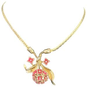 Vintage gold tone enamel rhinestone unsigned necklace
